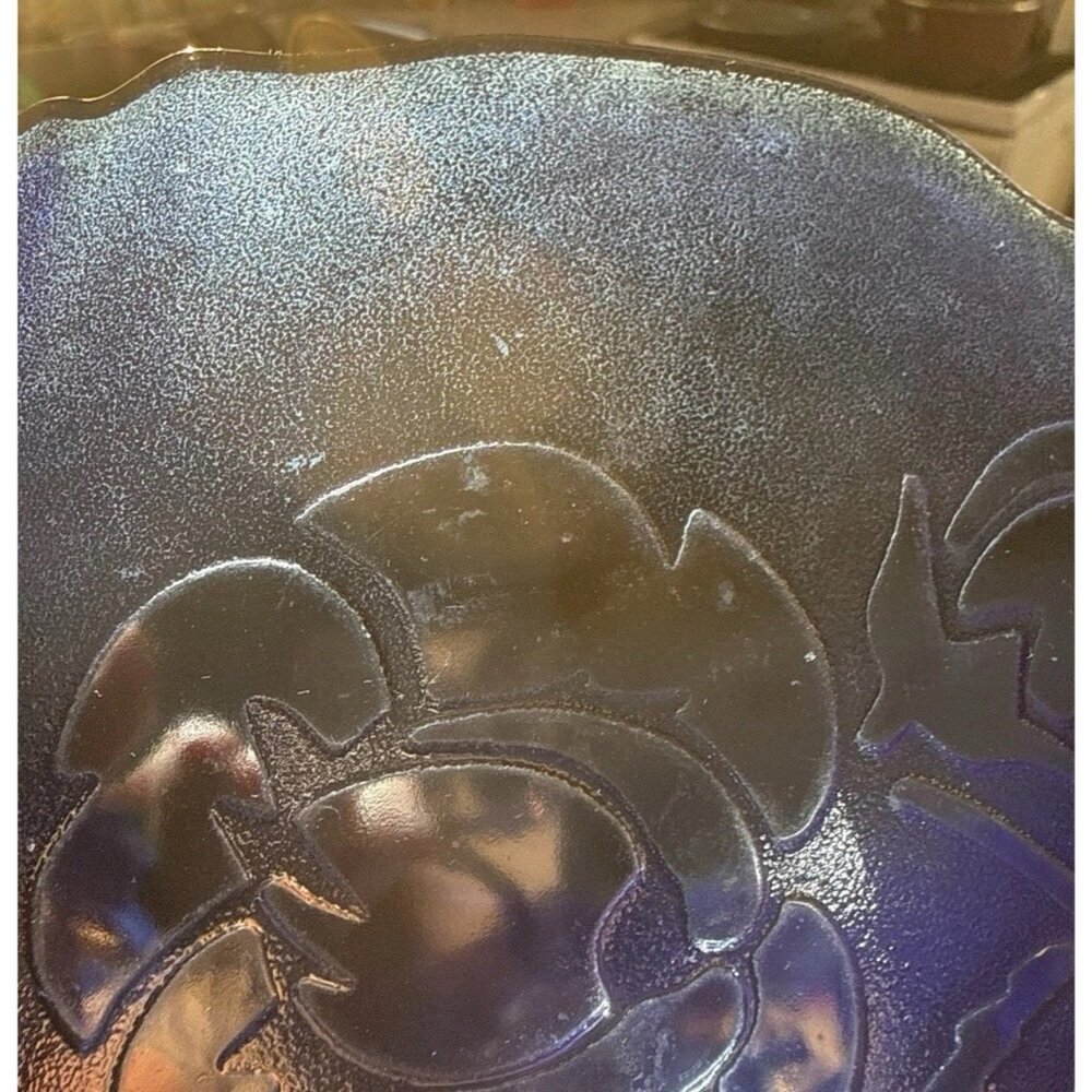 Arcoroc France Blue Glass Floral Scalloped Serving Salad Bowl Cobalt - Picture 8 of 14